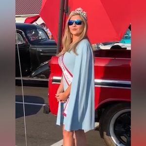 Adrianna Papell Light Blue Structured Cape Sheath Dress SZ 6